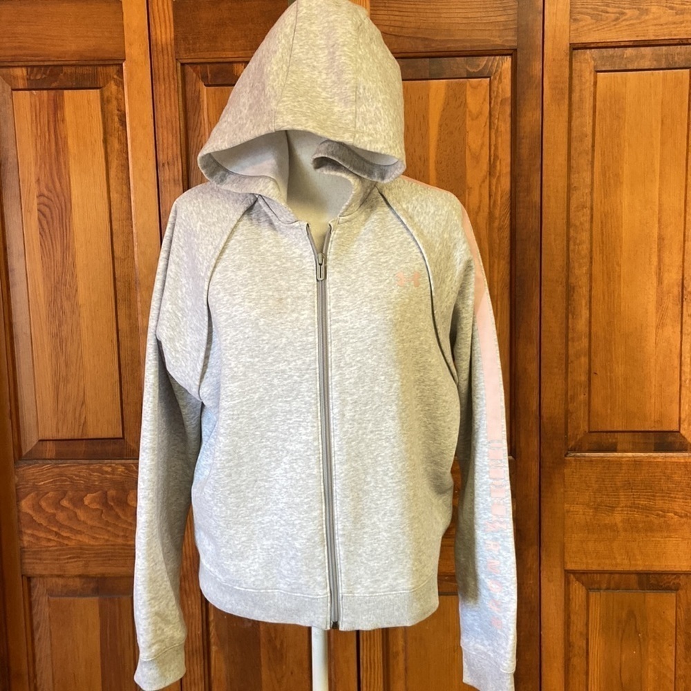Hooded Jacket Sweatshirt Under Armour Cotton Full Zip Heather Grey. Size L EUC